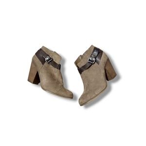 Carlos Santana‎ Harvest Faux Suede Ankle Boots 8.5 Taupe Block Heel Buckle Fall